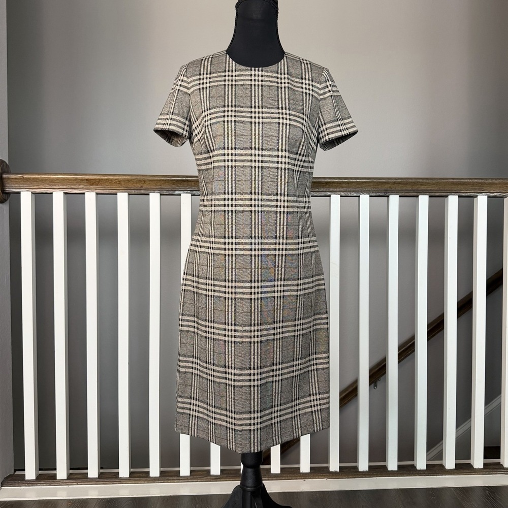 Calvin Klein NWT Short Sleeve Plaid A- Line Shift Dress 4 Preppy Office Heritage